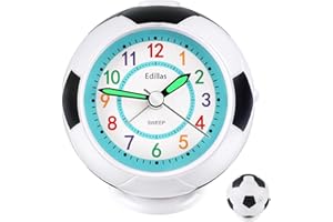 ‎EDILLAS Edillas Wecker Kinder Jungen Mädchen,Wecker Ohne Ticken Geräuschlos Fußball Wecker mit Licht Schlummerfunktion Batteriebetriebene Wecker Schlafzimmer Nachttisch Tischplatte Tischuhr