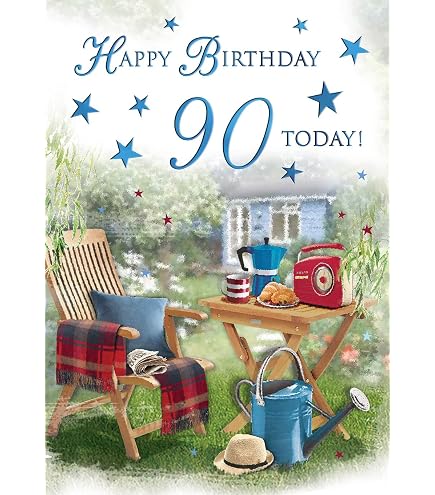 Geburtstagskarte Zum 90. – Mit Rosen & Törtchen Motiv, „Happy 90th Birthday“ – 23x15 Cm, Für Besondere Wünsche