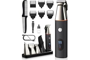 MONKRICT Cordless Hair Clipper for Men, 5 in 1 Rechargeable Beard Trimmer Men, IPX6 Waterproof Mens Grooming Kit, Electric Hair Cutting Kits with Magnetic Suction, LED Display, USB Charging,Men's Gifts
