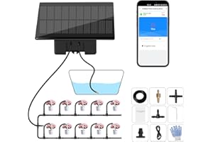Hiyorsoa Solar Irrigation System WiFi Smart Automatic Drip Irrigation Kit with APP Remotely Control Weekly Programmable Timer Solar Powered Garden Watering System for Indoor & Outdoor Plants