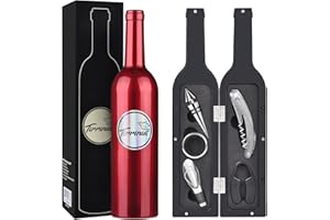 KATO TIRRINIA Kato Wine Accessories Gift Set - Kit ouvre-Bouteille de vin, Tire-Bouchon, Anneau Anti-Goutte, Coupe-Capsule, verseur et Bouchon de vin, Cadeau de la Saint-Valentin pour Les Amateurs de vin, Rouge