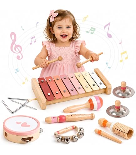 Kadoing Ensemble 18 Instruments De Musique En Bois | Set Montessori Éducatif | Sac De Rangement Inclus