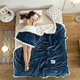 QETUOA Pure Color Lamb Cashmere Fleece Blanket, Universal In All Seasons, Double-sided Plush Blanket for Sofa and Camping (Blue,100cm*120cm-0.6kg)