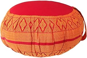Collumino Zafu Yoga Meditation Cushion with Cotton Cover and Organic Kapok Filling (Orange, Red, Design B)
