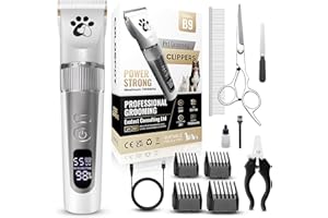 COLDSPOT Professional Dog Clippers - Low Noise Cordless Pet Clippers, 4-Speed High Power Dog Trimmer with Grooming Tools Brush Nail Kit