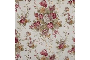 Kt KILOtela - Tissu Toile Imprimé, Confection Décoration Intérieure, Assises de Fauteuils, Rideaux, Coussins, 100 cm Longueur x 280 cm Largeur, Botanique, Feuilles, Rose - 1 Mètre