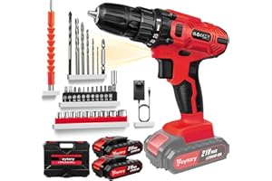HSHA Perceuse Visseuse Sans Fil, 21V Visseuse Devisseuse avec 2 Batteries, 45Nm Perceuse Percussion, 25+1 Réglages de Couple, 10mm Métal Mandrin Verrouillage, 2 Vitesses, 29 Accessoires, LED Light