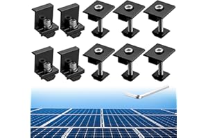 Anbte 10 Piezas Soporte de Montaje de Panel Solar, 6PCS Abrazaderas Medias y 4PCS Abrazaderas de Extremo de Aleación de Aluminio Solar Panel Z Soporte Color negro