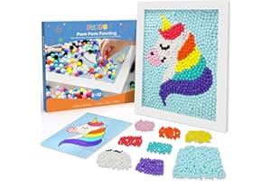 Funto Einhorn Pompom Malerei Kunst Set - 1100+ Bunte Pompons und Zubehör enthalten, Leinwand und Premium-Rahmen für Heimdekoration DIY Malerei für Kinder und Erwachsene