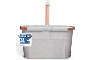 Cottara 30l stabiler Einkaufskorb groß | Tragekorb mit Henkel und verstärktem Boden, Frontfach und Innentasche mit Reißverschluss | Ideal als Einkaufstasche, Picknickkorb oder Shopper (Hellgrau Rose)