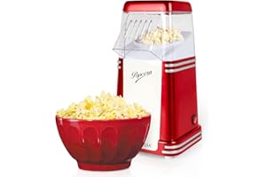 Nostalgia Hot-Air Electric Popcorn Maker, 1.8L, Healthy Oil Free Popcorn with Measuring Scoop, Retro Red