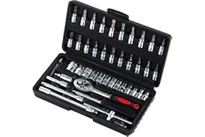 HSEAMALL - Set di chiavi a bussola da 46 pezzi, set di chiavi dinamometriche con attacco da 1/4", con barra di prolunga metrica, per riparazione auto fai da te