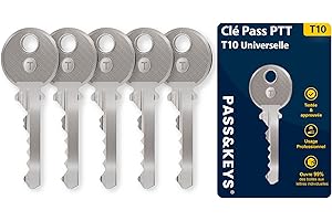 PASS&KEYS Lot de 5 clés Pass PTT T10 Universelle pour Boîtes aux Lettres - Compatible avec Interphones et Serrures d'Immeubles - Acier Inoxydable, Idéale pour Livreurs, Agents Immobiliers et Artisans