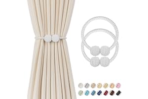 DPROFY 2 Pieces Magnetic Curtain Tie Backs - 19" Long Pearl Ball Curtain Magnetic TieBacks, European Drapes Clips Rope Holdbacks for Home, Office, Hotel Window Decorative, White