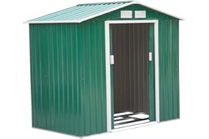Outsunny 7 x 4ft Metal Garden Shed, Outdoor Storage Tool House with Ventilation Slots, Foundation Kit and Lockable Double Doors, Green
