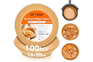 GRIFEMA Papel Freidora Aire - 2.2 a 4.5 L - 100 Piezas, 16-20cm - sin BPA - Antigrasa - Grado Alimentario Air Fryer Papel Redondo para Cecotec COSORI Air Fryer