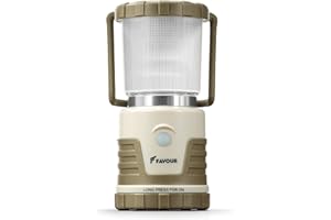 FAVOUR Lampara Camping LED a Pilas, 380lm | Linterna Camping Impermeable y Robusta IP64, Iluminación regulable, Modo Luz de Vela | Farol LED compacto, Iluminación Carpa 360 Grados, gancho integrado