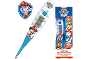 Paw Patrol Digital Thermometer | Oral, Underarm use| Large LCD | 10 Second Reading | Fever Alarm | Flexible Tip | Last Temperature Recall | CE Certified | Calms Kids | Made by Jellyworks