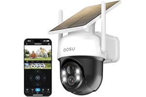 aosu 2K Überwachungskamera Aussen Solar Akku 3MP [360° PTZ Panorama, Integrierter Solarpanel] Kabellos PIR-Bewegungserkennung Automatische Verfolgung Farb-Nachtsicht Ton- & Lichtalarm 2-Wege-Audio