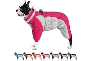 AOFITEE Winteroverall für Hunde - Wasserdichter Hundemantel für Mittelgroße Hunde mit Beinen, Winter Warmer Hundejacke mit Geschirr Gefütterter Hundeoverall, Wintermantel Hund für Boston Terrier, M