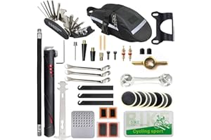 OZIRAL EDIONS Kit de réparation de vélo - Portable - Patches fixes - Avec sac de réparation et pompe de pneu de vélo pour VTT et vélo de route - Camping - Sac à outils (Mini pompe: rouge)