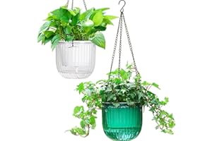 Melphoe Lot de 2 pots de fleurs à arrosage automatique pour intérieur - 16,5 cm - Avec 3 crochets et trous de drainage