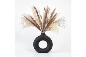 CEMABT decoración moderna para el hogar, jarrón hecho a mano, flores secas de cerámica blanca, adornos artesanales para oficina, decoración del hogar, juego de jarrones (M, Negro)