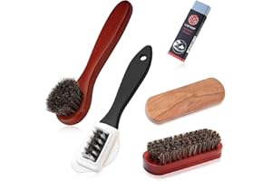 WUKEMAOYI 5 Pz Spazzola Scarpe Scamosciate Pelle, Kit Pulizia Scarpes, Spazzola per Scarpe in Crine di Cavallo a 4 Lati, per Lucido Camoscio Scamosciata