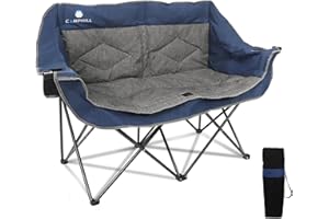 LANMOUNTAIN Folding Loveseat Camping Chair, Portable Double Chair w/Cup Holder,Wine Glass Holder,Carry Bag Heavy Duty Lawn Chair for 2 Adults,Perfect for Camp,Hiking,Picnics and Beach Trips,Blue