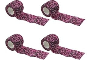 Bohue 4 Rolls Self Adhesive Cohesive Bandages Leopard Print Pattern Non-Woven Elastic Bandage Tape Pet Vet Wrap Bandages Sports Stretch Tape