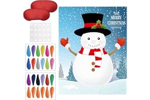 GEJOY Christmas Party Pin Games Set Pin The Nose on The Snowman Pin The Beard on The Santa Claus Pin The Nose on The Reindeer for New Year Xmas Party Supplies（Snowman）