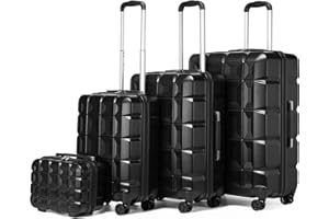 KONO Kofferset 4 Teilig Gepäck-Sets Hartschalenkoffer Reisekoffer Set Zwillingsrollen ABS Koffer Trolleys mit TSA Schloss 4 Rollen Kofferset mit Beautycase-M-L-XL-Set (4tlg. Kofferset, Schwarz)