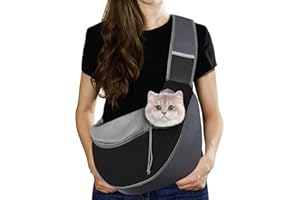 Pawaboo Bolso Bandolera para Perros, Bolsa Portátil para Mascotas con Correa Ajustable y Bolsillos, Bolsa de Mensajero Transpirable Cómoda con para Cachorros Gatitos, S, Gris Oscuro + Negro