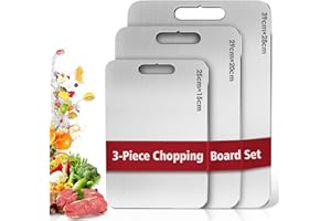 NATNAV Lot de 3 Planche à découper en titane,316 Planche de à Decouper en Acier Inoxydable, Titan Cutting Board Double Face pour Viande, Fruits, Fromage et Légumes