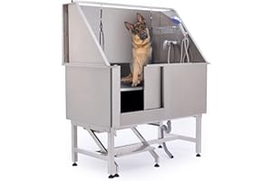CO-Z Hundebadewanne 50'' Haustierbadewanne aus 304 Edelstahl mit Treppe, Professionelle Tierbadewanne Hundepflegewanne Hundedusche Hundepoolmit Duschkopf & Schiebetür für Hunde Tragfähigkeit 120kg
