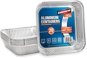 CATERSERVE Aluminium Foil Trays with Lids - Large Tin Foil Containers for Roasting, Baking, Broiling, Cooking, Food Storage and Freezing - 9 x 9 inch Square (20 Trays and Lids)