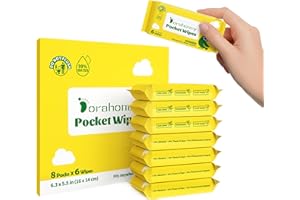 Dorahoney Mini Wet Wipes Travel Size, Sensitive Fragrance Free Travel Wipes, 99% Water, Unscented & Hypoallergenic Hand and Face Wipes for Adults, Kids & Baby Care, 8 Pack Total 48 Wipes