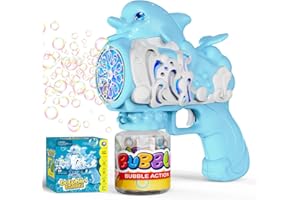 Panamalar Delfini Pistola a Bolle per Bambini, Macchina Bolle Sapone 10000+ Bolla al Minuto con Soluzione/Luci, Portatile 10 Fori Sparabolle di Sapone per Festa All'aperto Matrimonio Pasqua, Blu