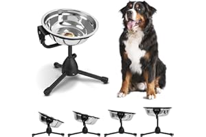 VEXONG Elevated Dog Bowl with Adjustable Metal Stand,8.5''x2.9'' Size for Dogs Between 30 and 70 lbs,0.5 Gal 2 Liter,Stainless Steel Dog Food Bowl Water Bowl Height Adjustable Non-Slip Raised Dog Bowl Set