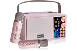 MUMUWIND Karaoke con microfono per bambini e adulti, karaoke professionale completo altoparlante portatile Bluetooth con 2 microfoni senza fili e luci dinamiche giocattolo per ragazze ragazzi e adulti (Pink)