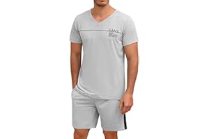 Marvmys Ensembles de Pyjama Homme Court Coton Été Col en V Vetements Nuit Manche Courte Pantalon Courts