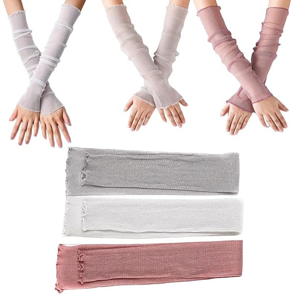 3 Paar Damen-Spitzen-Armstulpen (Schwarz, Weiß, Rosa) - UV-Schutz, Wärmer, Fingerlos, Einheitsgröße
