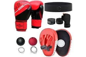 ‎MIRRWIN Mirrwin Boxen und 6oz Boxhandschuhe Set für Kinder, Handpratzen, Reflexball und Boxbandage für Kick Boxen Training MMA Muay Thai Karate Taekwondo