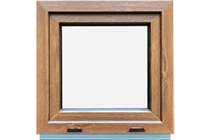 GENERIC Lorac Tilt Window for Left Use Frame + Window Sill + Accessories Double Glazing, Robust Construction for Basements, Garages, Anti-Static, Burglary Protection, PVC, Golden Oak, 500 x 500 mm