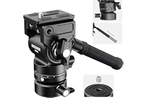 NEEWER Tripod Fluid Head with +/-7° Leveling Base (φ48mm), Metal Mini Pan Tilt Video Head Mount with Arca Type QR Plate, Telescopic Handle for Compact Video Camera DSLR Camera, Max Load 11lb/5kg, GM35