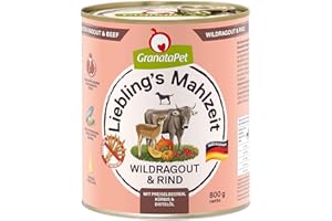 GranataPet Liebling's Comida Salvaje y Vacuno, Comida húmeda para Perros, Comida para Perros sin Cereales y sin azúcar, pienso Completo, 6 x 800 g