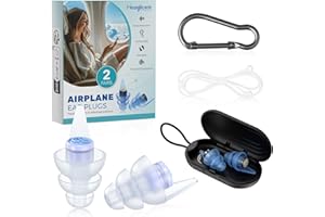 Hearprotek Bouchon Oreille Avion, 2 Paires Réutilisable Bouchons d'oreille Anti-pression, 24db Anti Bruit Protection Auditive - Accessoire Voyage Avion pour Adultes (Taille M&L)