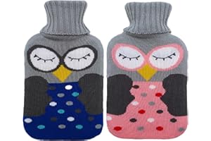 BEOIUCZZY 2 Pezzi Borsa Dell'acqua Calda, 1L Borsa Dell'acqua Calda con Coperchio Borsa Dell'acqua Calda Lavorata a Maglia Borsa Dell'acqua Calda Addensata in Gomma