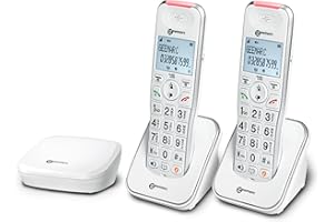 Geemarc Liberty 200 Twin, Amplified Home Telephone with Small DECT Base, Loud Ringer, Hearing Aid Compatible Cordless Phones, Easy Use 2 Cordless Handset to Be Placed Anywhere in the House