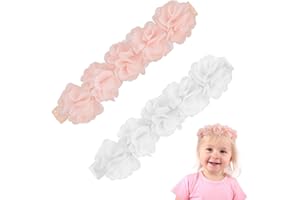 LUSOFIE 2Pcs Flower Headband for Baby Girl Baby Flower Crown Chiffon Newborn Baby Headbands Baby Girls Headbands Hair Accessories for Newborn Infant Toddlers Kids